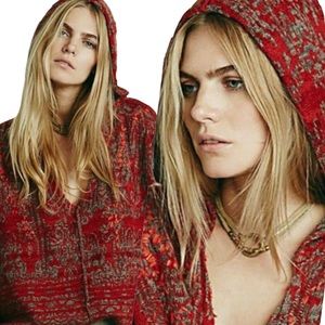 Free People Raggy Fair Isle Hoodie V Neck Hoodie Knit Sweater Size XS